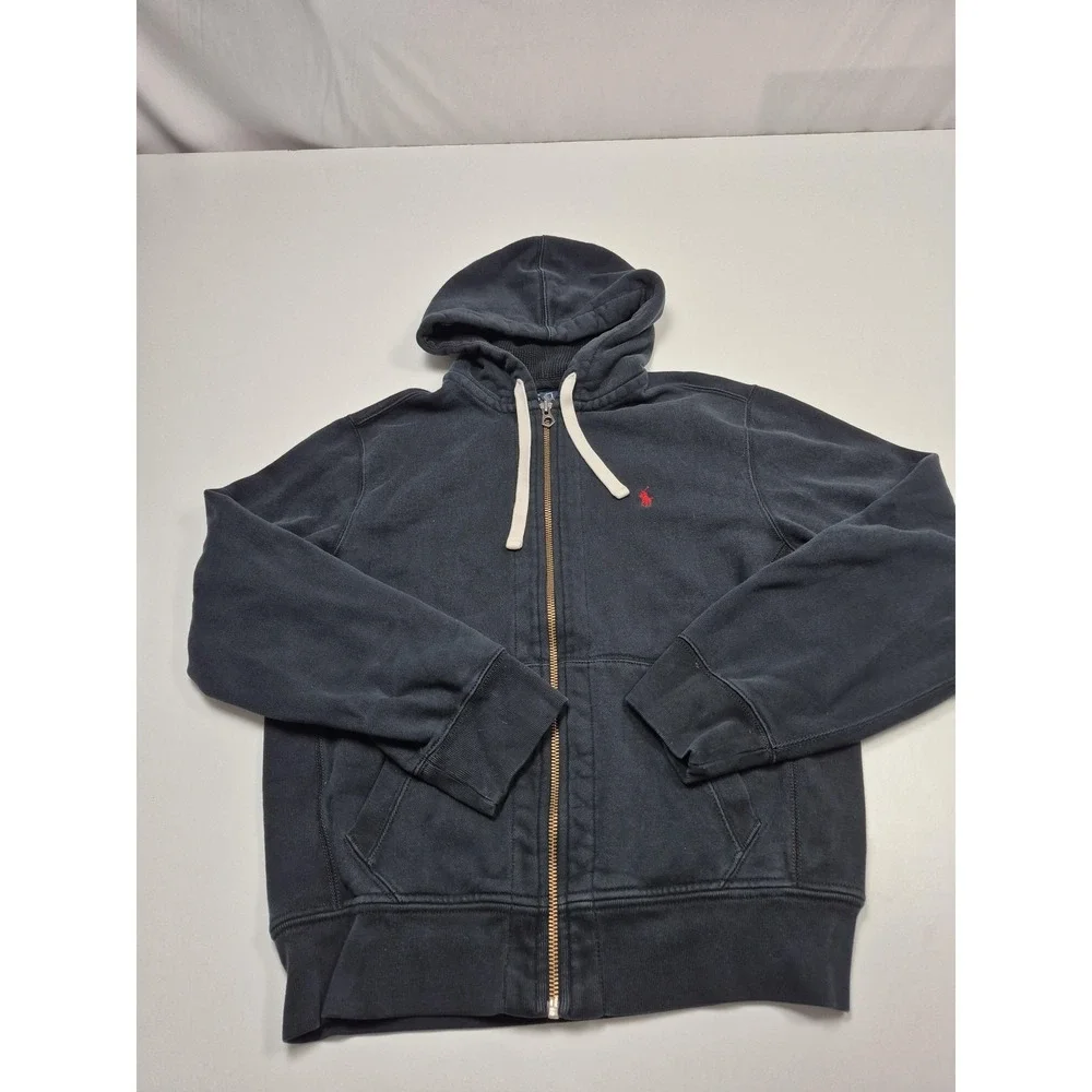Polo Ralph Lauren Hoodie Mens M Blue Fleece Full Zip Waffle Hood Pony Logo